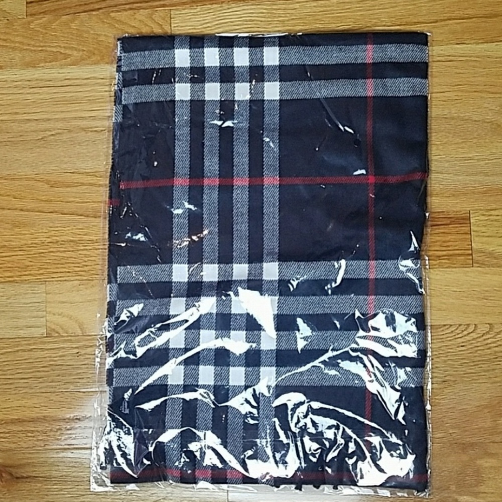 Navy Plaid Fringe Scarf - Picture 2 of 2